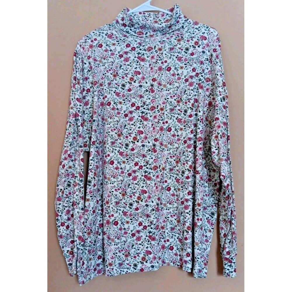 Shirt size 18W womans Corner Stone turtle neck floral pink white Long Sleeve